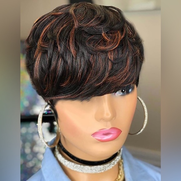 💯% HUMAN Hair, Short, Pixie, longer on top, black, highlighted - Picture 10 of 14